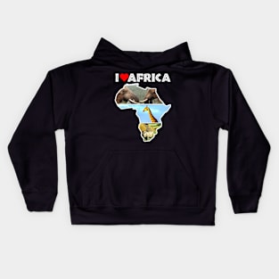 I Love Africa Wildlife Collage Map Kids Hoodie